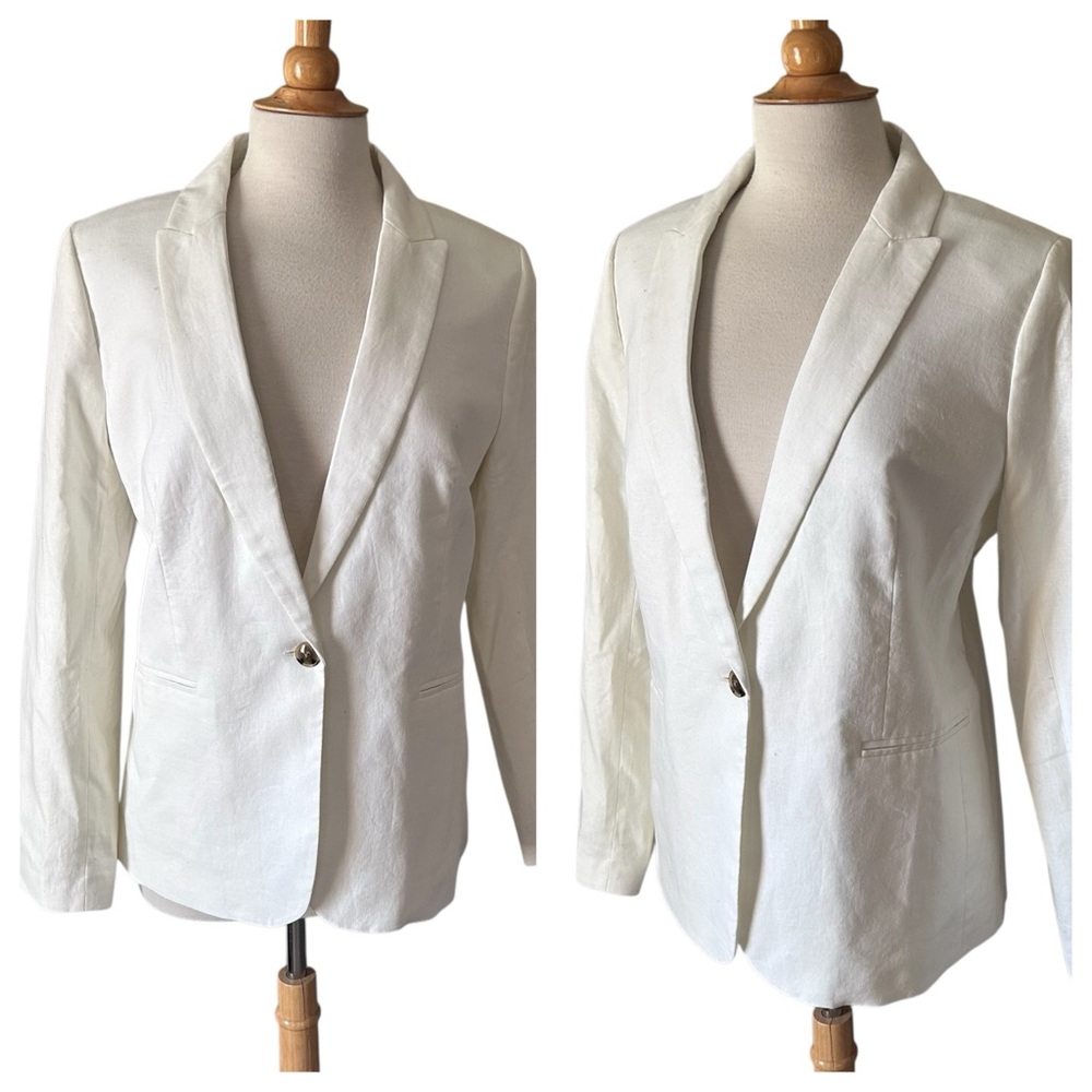 J. Crew White Linen Lined Blazer - Size 14